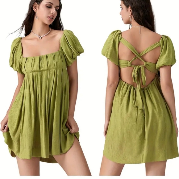 BABYDOLL DRESS - MATCHA - Picture 3 of 6